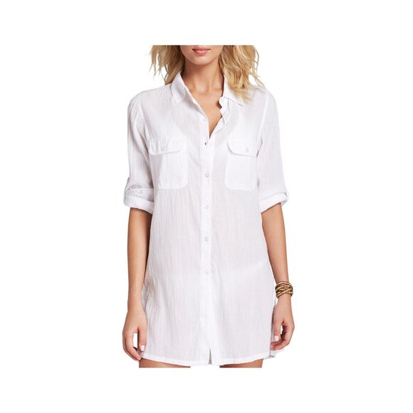 NWT Lauren Ralph Lauren Crushed Cotton Camp Shirt Cover Up 20113076 White XS - Picture 2 of 7
